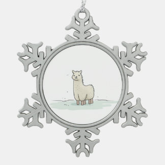 Cute Llama Illustration - Adorable and Calm Llama Snowflake Pewter Christmas Ornament