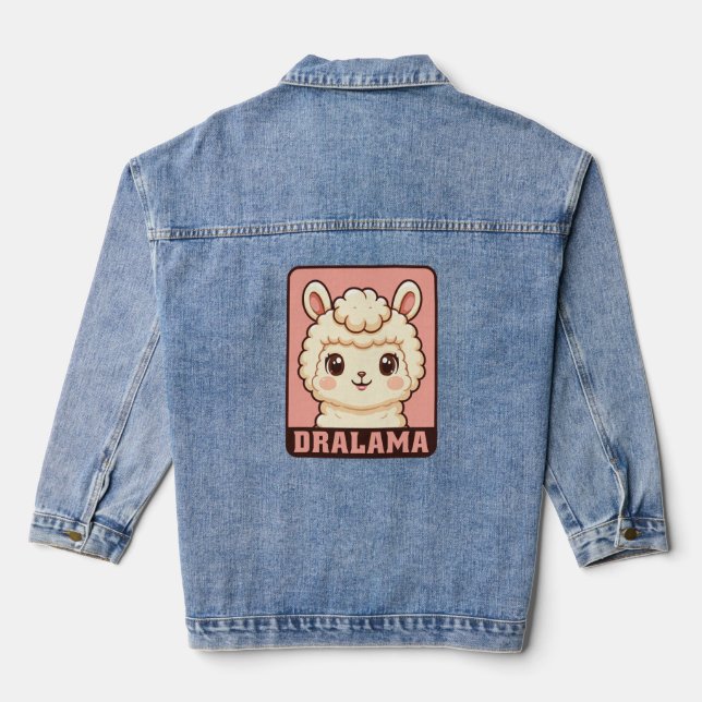 Cute llama illustration design denim jacket (Back)