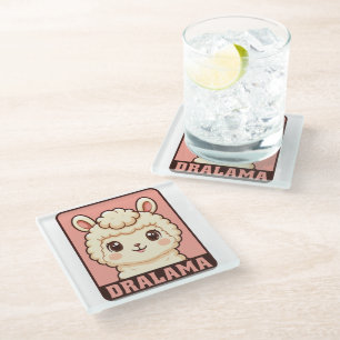 Cute llama illustration design glass coaster