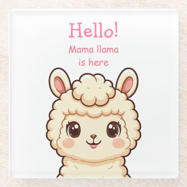 Cute llama illustration design glass coaster (Front)