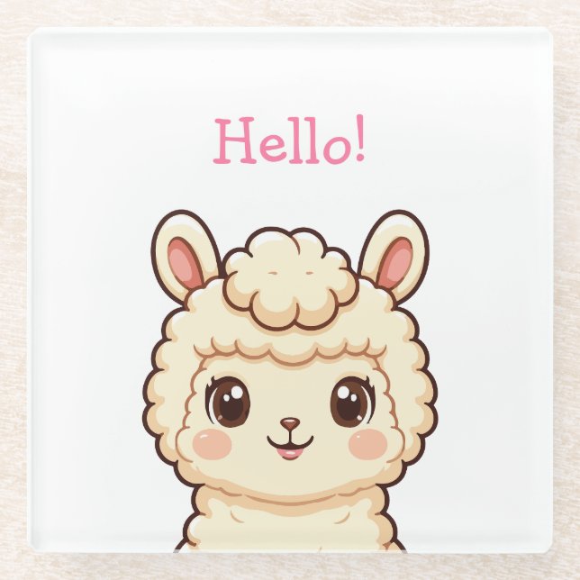 Cute llama illustration design glass coaster (Front)
