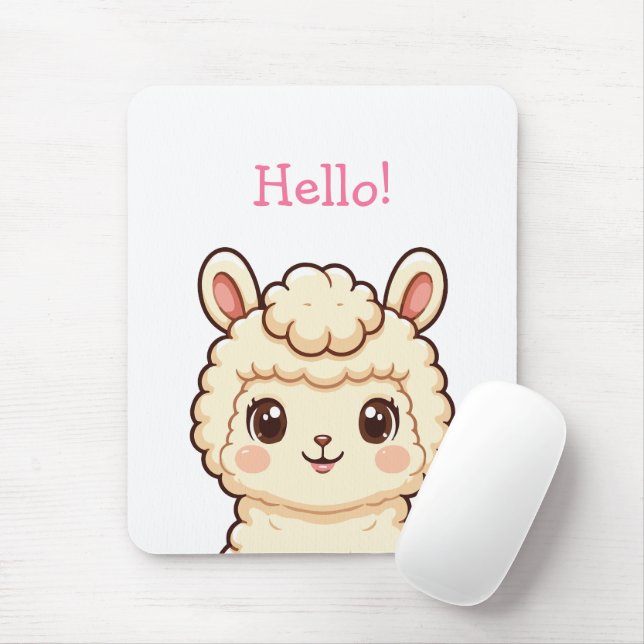 Cute llama illustration design mouse mat (With Mouse)