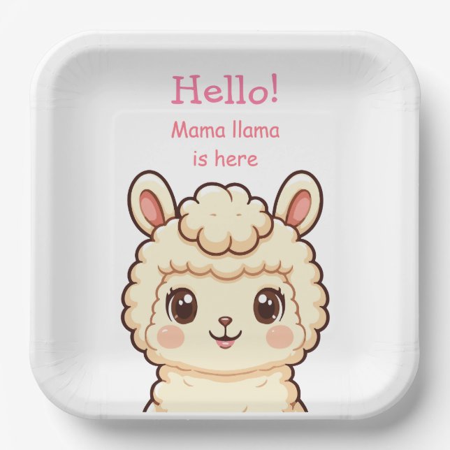 Cute llama illustration design paper plate (Front)