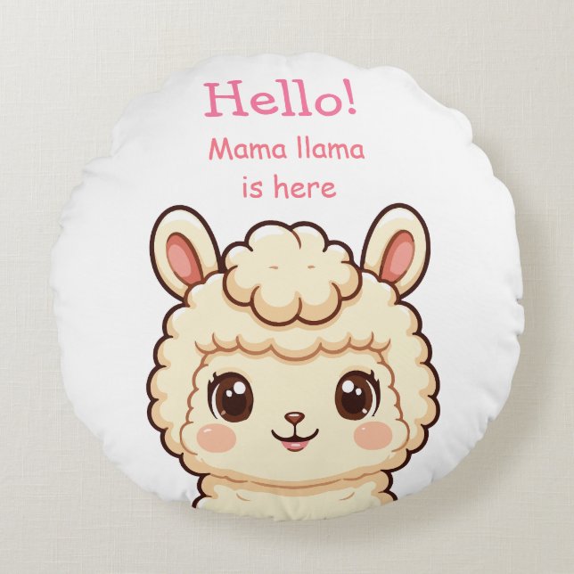 Cute llama illustration design round cushion (Front)