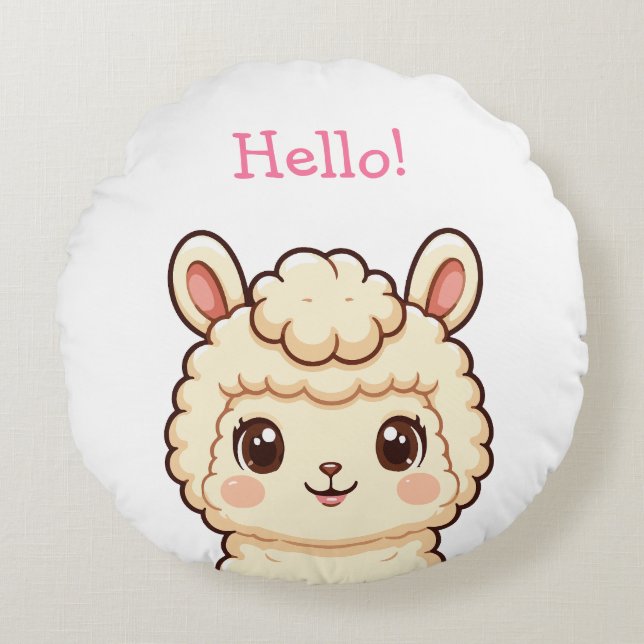 Cute llama illustration design round cushion (Front)