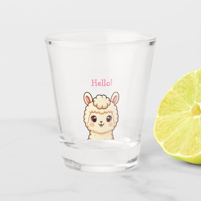 Cute llama illustration design shot glass (Front)