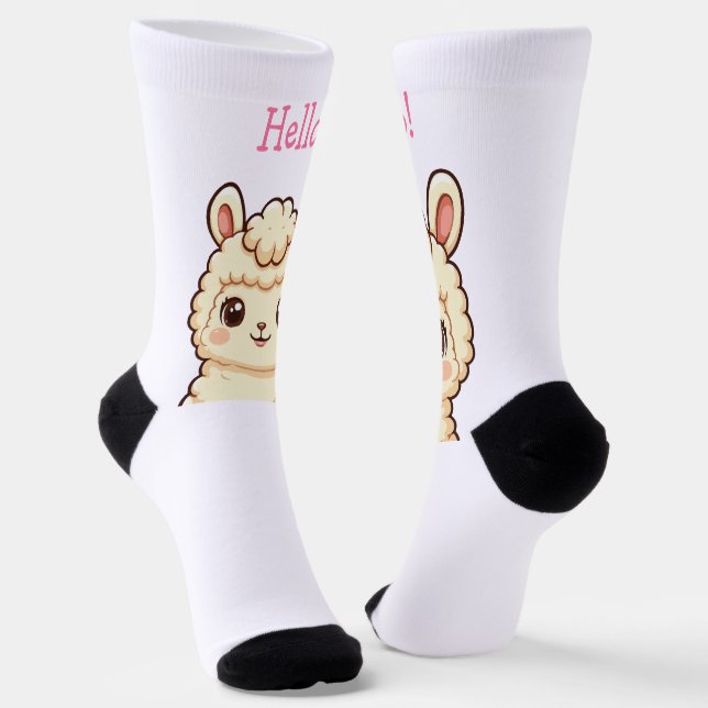 Cute llama illustration design socks (Angled)