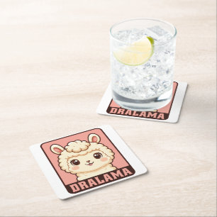 Cute llama illustration design square paper coaster