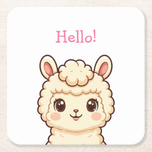 Cute llama illustration design square paper coaster