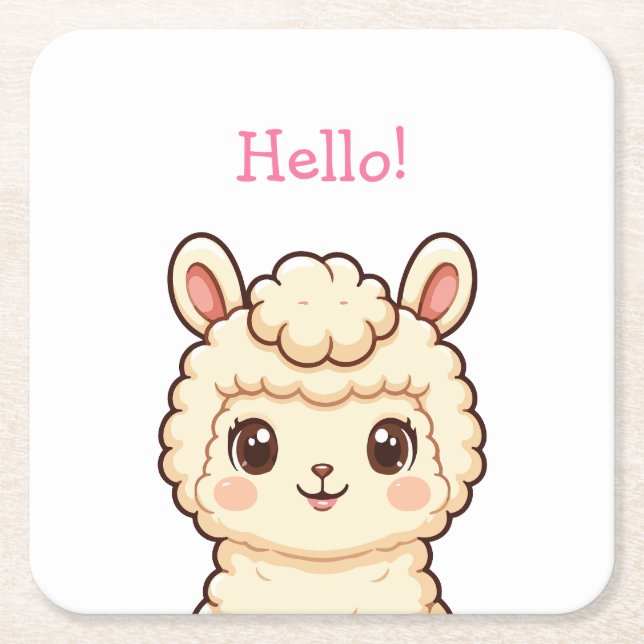 Cute llama illustration design square paper coaster (Front)