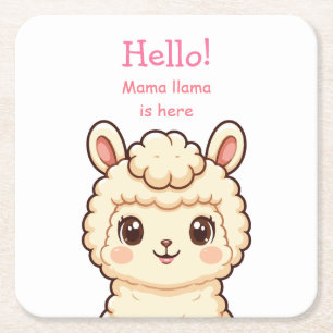 Cute llama illustration design square paper coaster