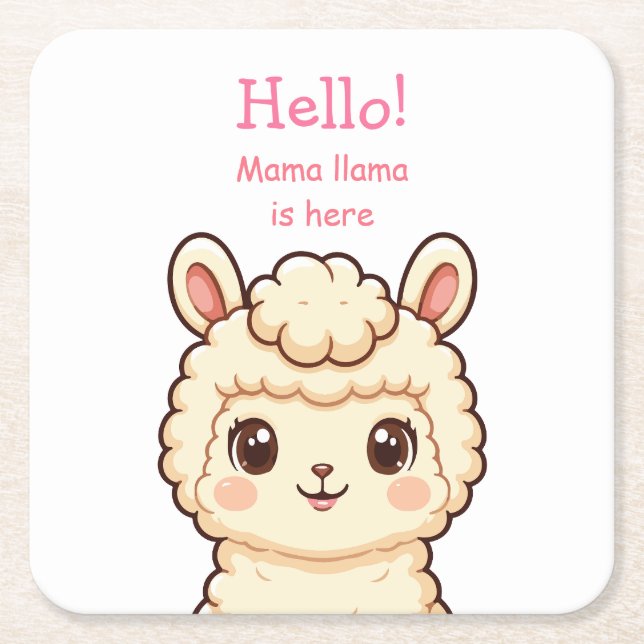 Cute llama illustration design square paper coaster (Front)