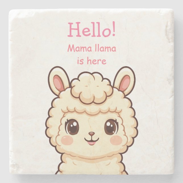 Cute llama illustration design stone coaster (Front)