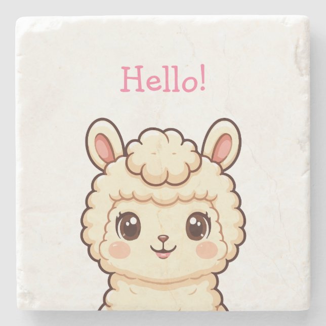 Cute llama illustration design stone coaster (Front)