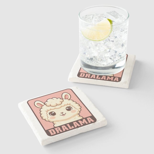 Cute llama illustration design stone coaster (Side)