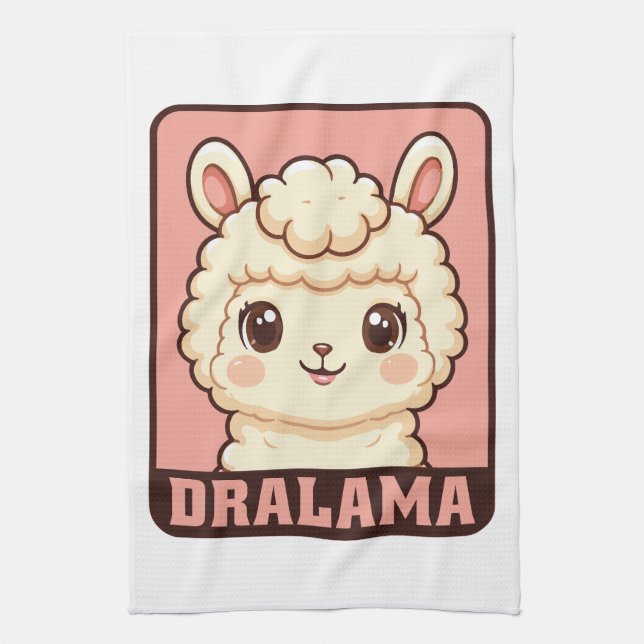Cute llama illustration design tea towel (Vertical)