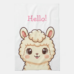 Cute llama illustration design tea towel