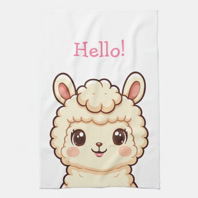 Cute llama illustration design tea towel (Vertical)
