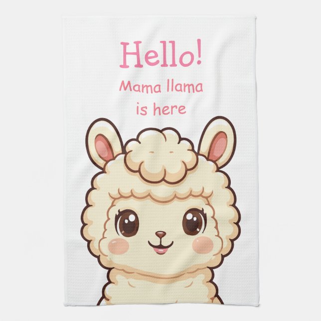 Cute llama illustration design tea towel (Vertical)