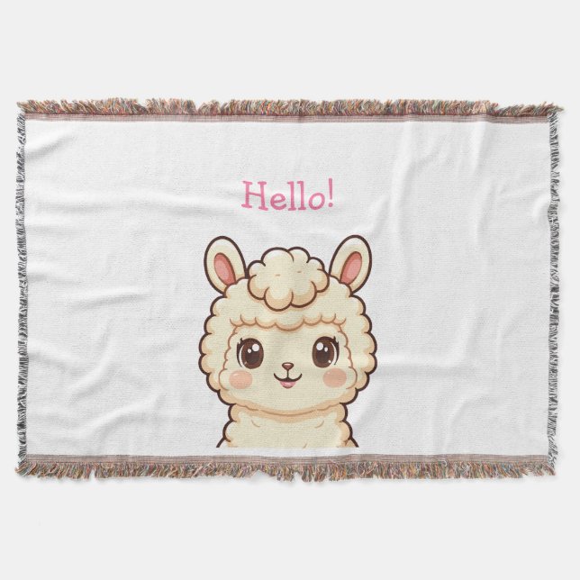 Cute llama illustration design throw blanket (Front)