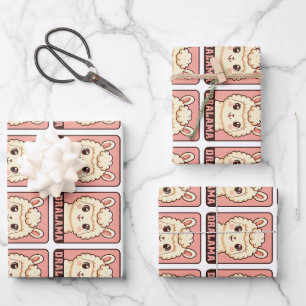 Cute llama illustration design wrapping paper sheet
