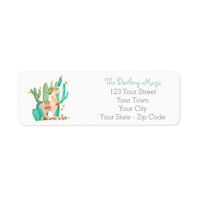 Cute Llama in Cactus Garden - Return Address (Front)