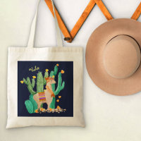 Cute Llama in Cactus Garden with Yellow Flowers