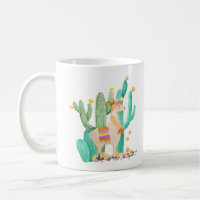 Cute Llama in Yellow Flowering Cactus Garden Scene