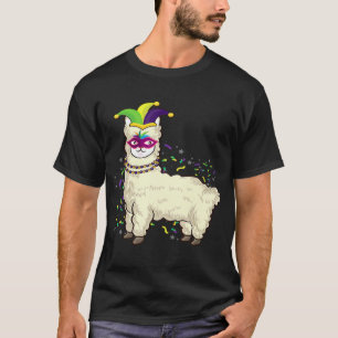 Cute Llama Jester Mask Carnival Fat Tuesday Party T-Shirt