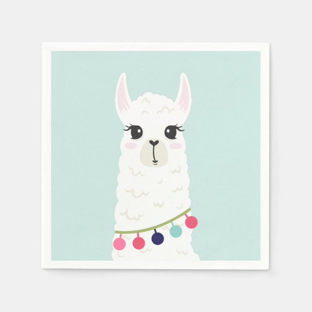 Cute Llama Kids Birthday Party Napkin (Front)