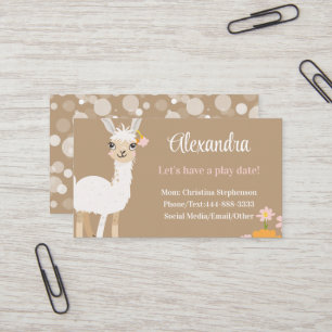 Cute Llama Kids Childrens Animal Calling Play Date Business Card