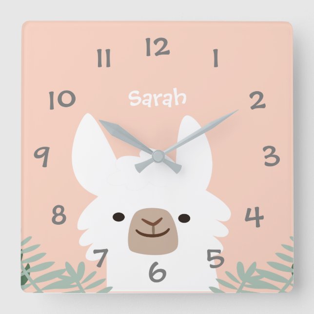 Cute Llama  Kids Nursery Wall Clock (Front)