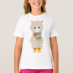 Cute Llama, Little Llama, Alpaca, Llama With Scarf T-Shirt