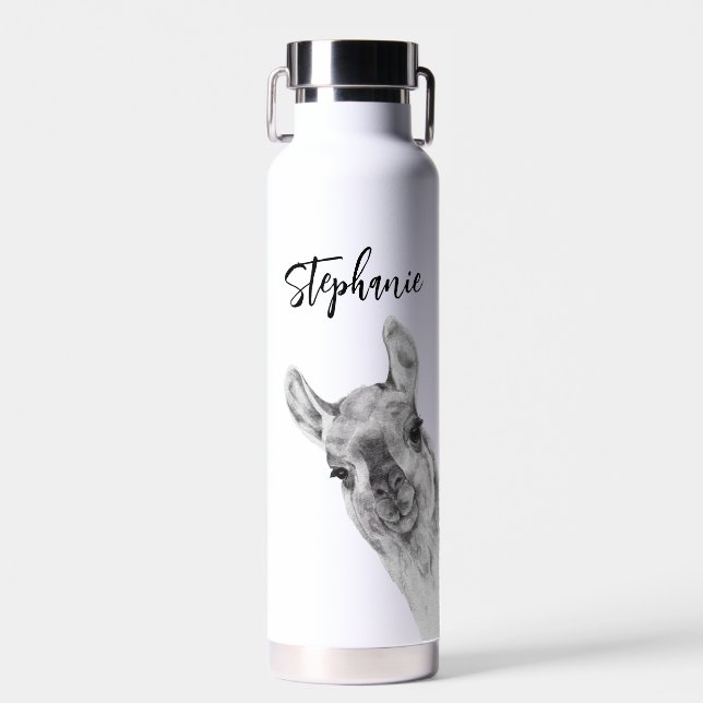 Cute Llama Lover Personalised name Water Bottle (Front)