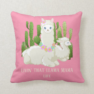 cute llama Mama add text Throw Pillow