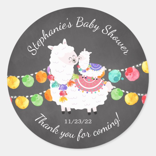 Cute Llama Mama Baby Shower Favour Sticker (Front)