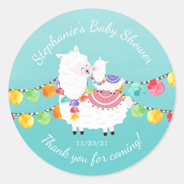 Cute Llama Mama Baby Shower Favour Sticker (Front)