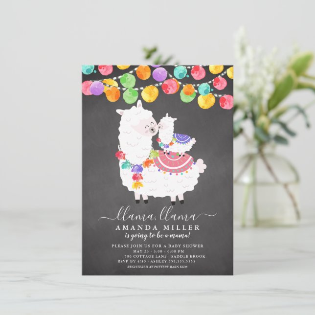 Cute Llama Mama Baby Shower Invitation (Standing Front)