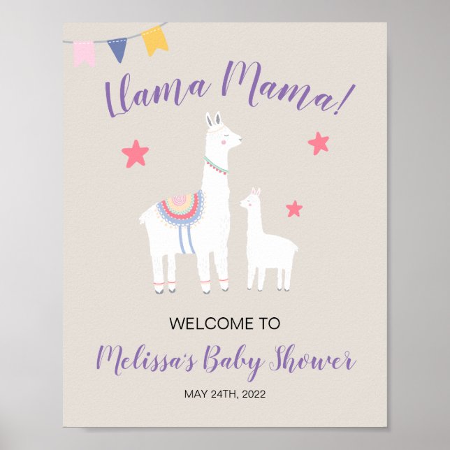 Cute Llama Mama Baby Shower Welcome Sign (Front)
