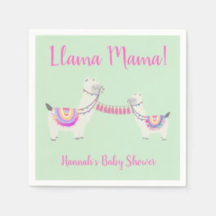 Cute Llama Mama Hot Pink and Green Baby Shower Napkin