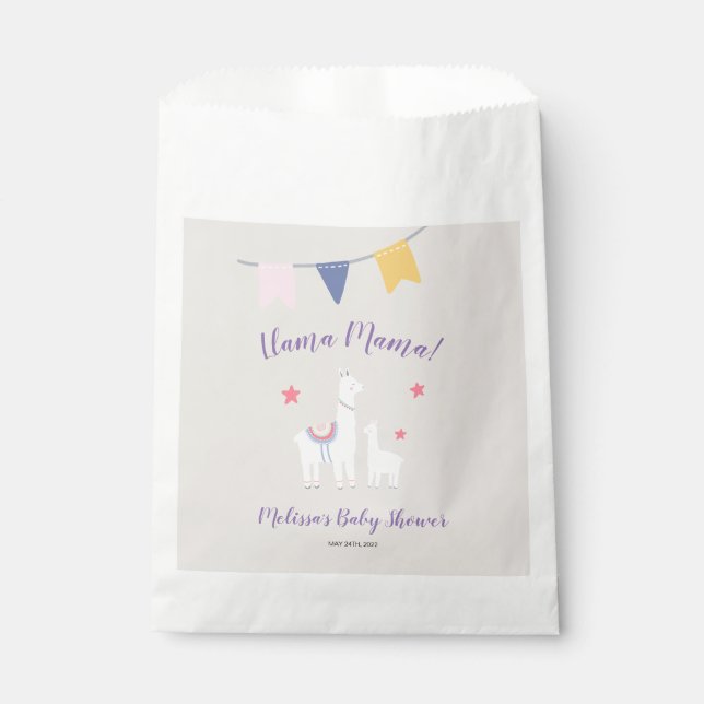 Cute Llama Mama Tan Purple Baby Shower Favour Bags (Front)