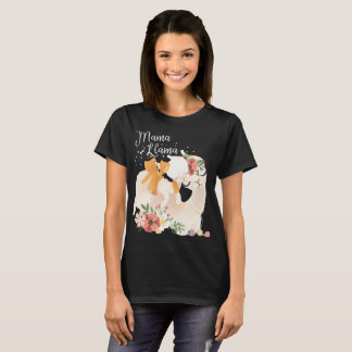 Cute llama mama with baby lama & flowers t-shirt