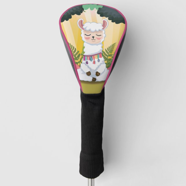 Cute Llama Meditating in Magical Forest Golf Head Cover (Front)