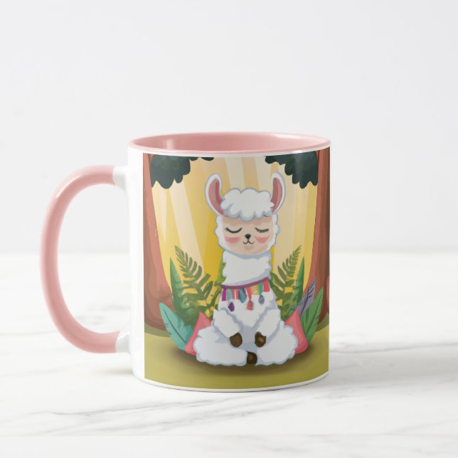 Cute Llama Meditating in Magical Forest Mug (Left)