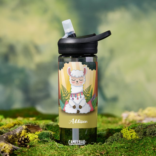 Cute Llama Meditating in Magical Forest Water Bottle (Outdoor)