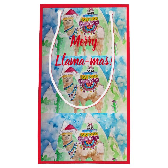 Cute Llama Merry Llama-mas Art Christmas Gift Bag (Front)
