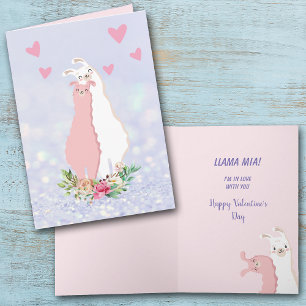 Cute Llama Mia in Love Valentine Holiday Card