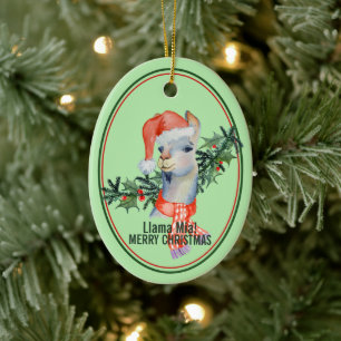 Cute Llama Mia Merry Christmas Ceramic Tree Decoration