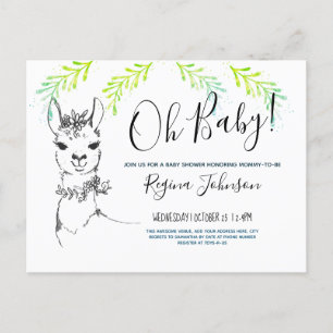 Cute llama Oh Baby Shower Girl Invitation Postcard