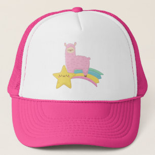 Cute Llama On Rainbow Trucker Hat 